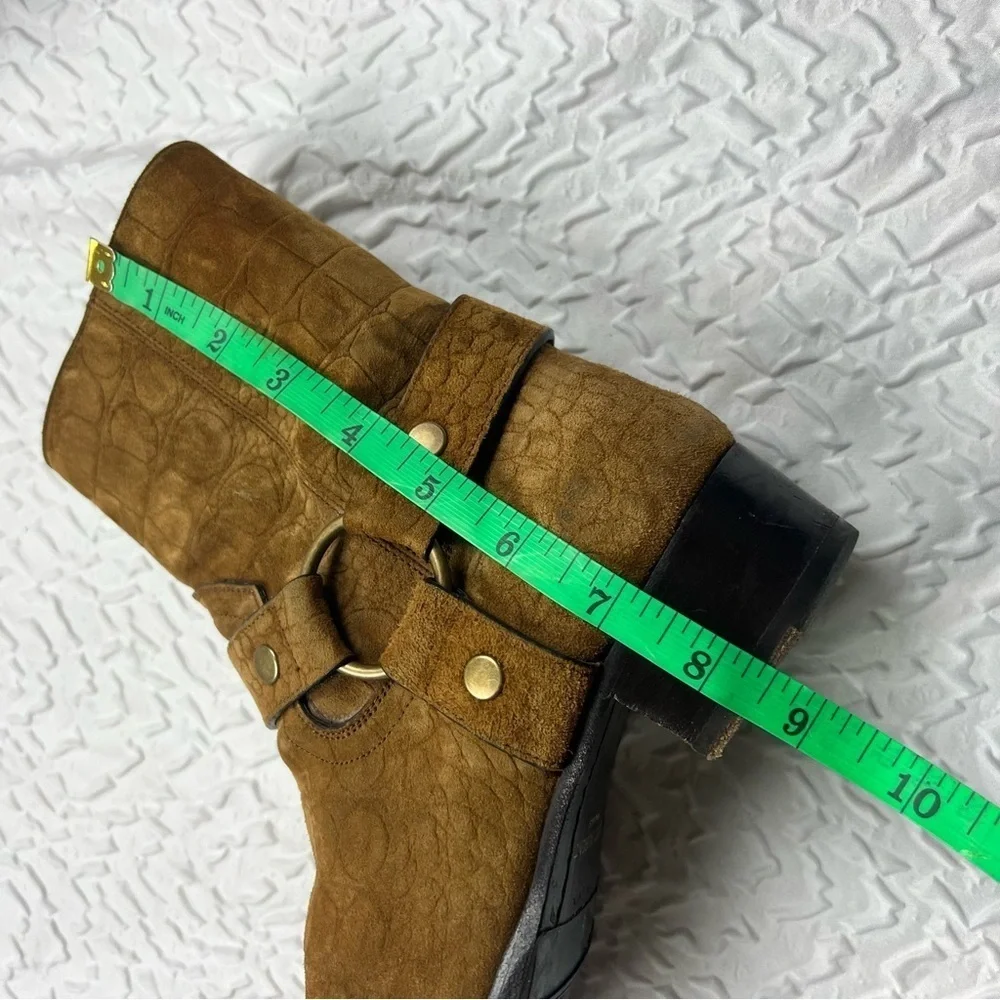 Saint Laurent Men's Wyatt Croc Embossed Harness Boots